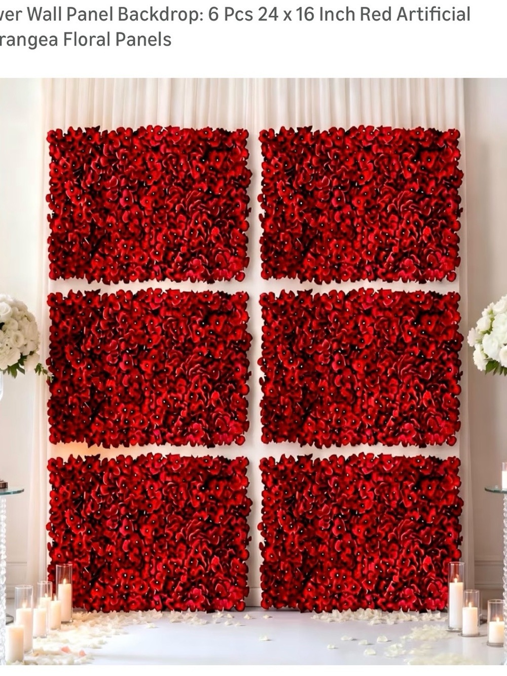 Red Artificial Floral Wall Panels - Set of 6